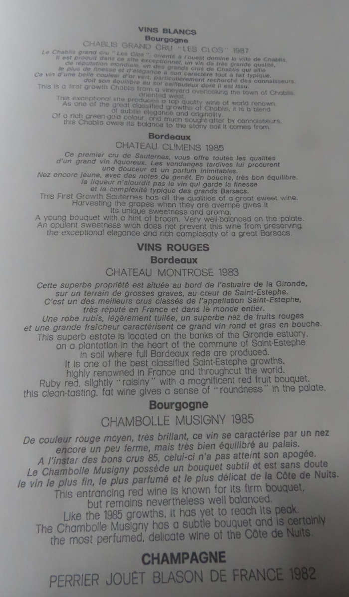 Grace Jones - Autographed Air France Concorde Menu 19 December 1989