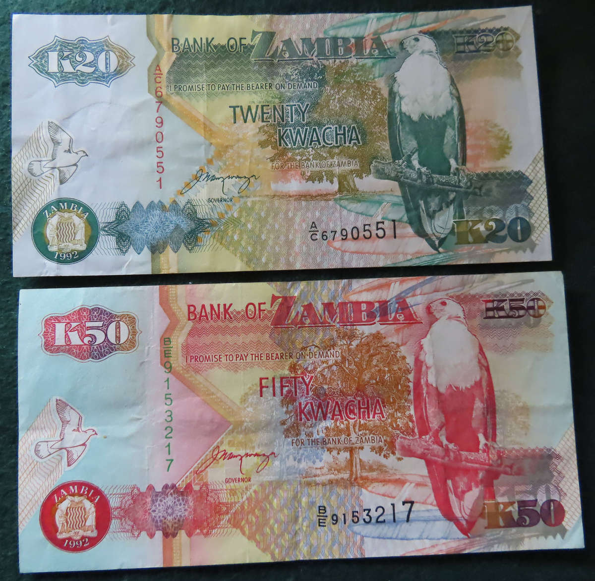 Zambia - 1992 - 20 and 50 Kwacha Notes - AUNC