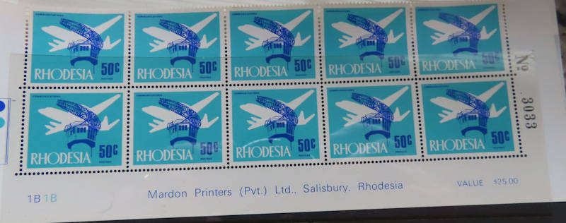Rhodesia - 1970 Decimal Definitive Set 25c, 50c and $1 Imprint Blocks MNH Value over R2500