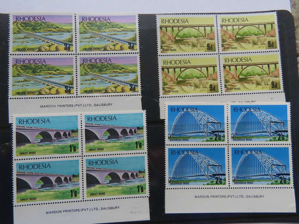 Rhodesia - 1969 Rhodesian Bridges Imprint Blocks of 4 MNH