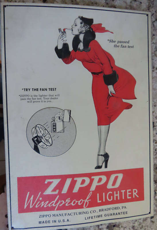 Zippo - (Try The Fan Test) - Fabulous Metal Sign Measuring 40 x 28 Cms.