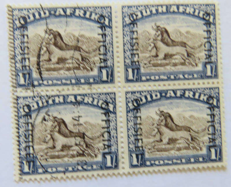 South Africa - 1935-1950 1/- Blocks 4 Used