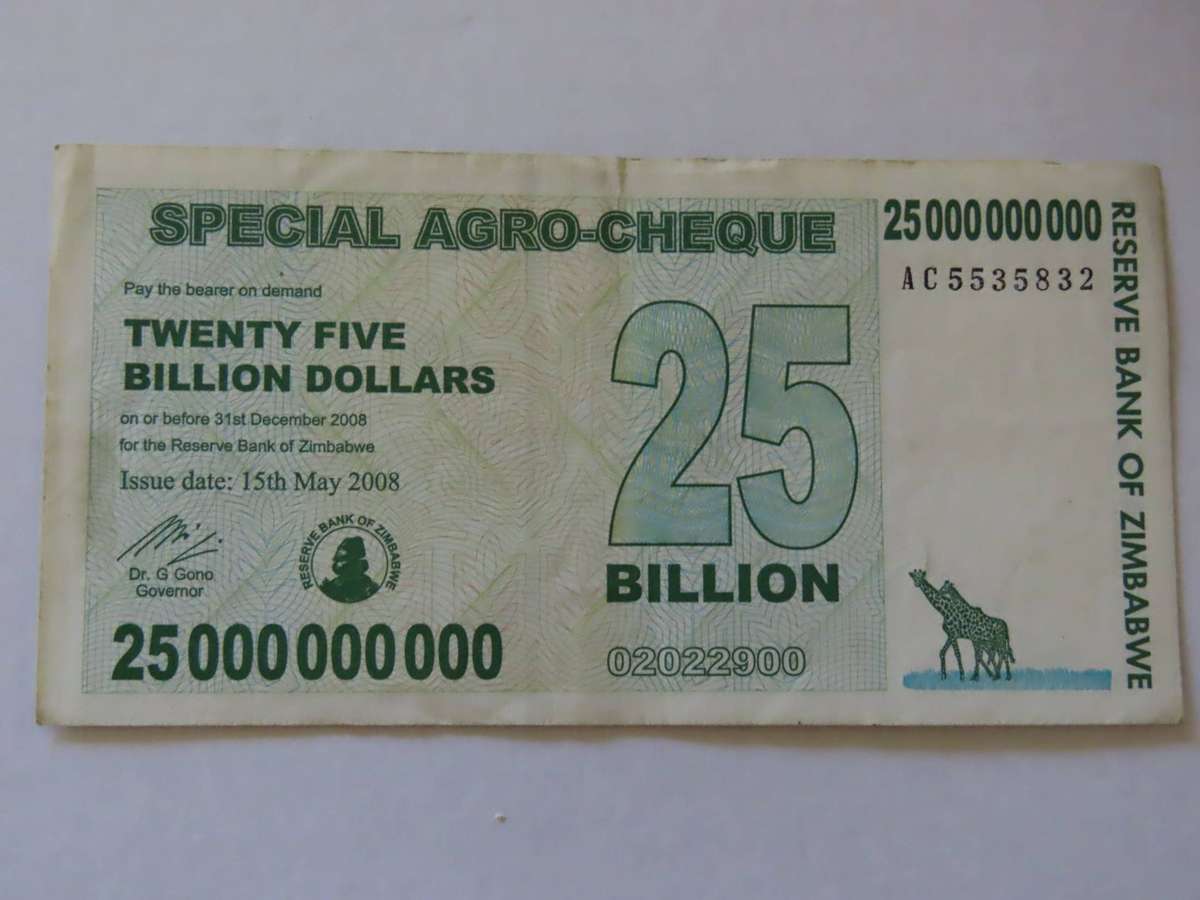 Zimbabwe - Special Agro-Cheques 5, 25 and 100 Billion Dollar Notes