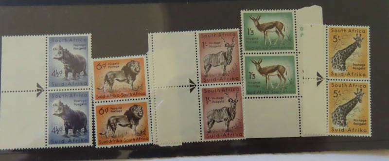 South Africa - 1954 Definitive Set - 4 1/2d, 6d, 1/-, 1/3, and 5/- Pairs MNH