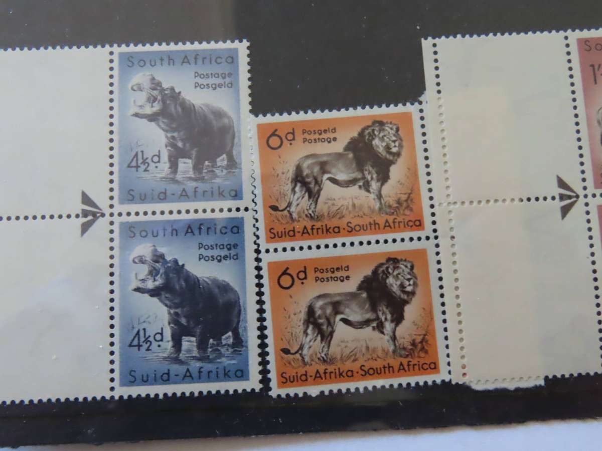 South Africa - 1954 Definitive Set - 4 1/2d, 6d, 1/-, 1/3, and 5/- Pairs MNH