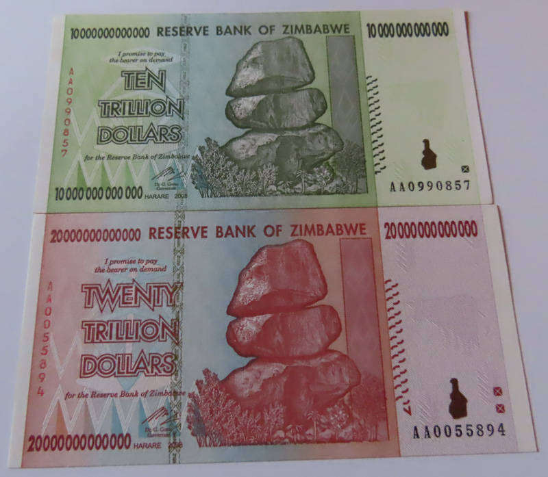 Zimbabwe-Reserve Bank of Zimbabwe - 2008 Set of $ 10, 20, 50, 100 Trillion Notes UNC