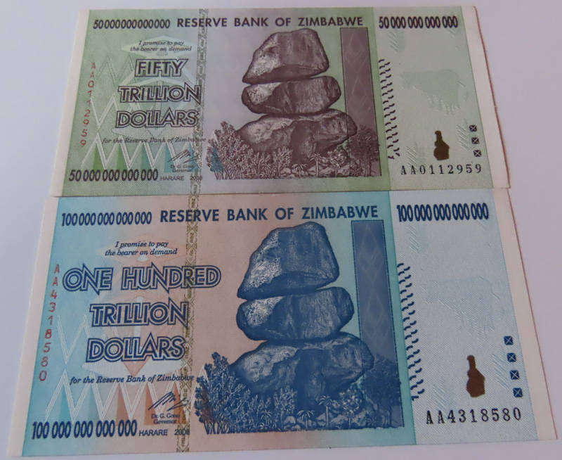 Zimbabwe-Reserve Bank of Zimbabwe - 2008 Set of $ 10, 20, 50, 100 Trillion Notes UNC