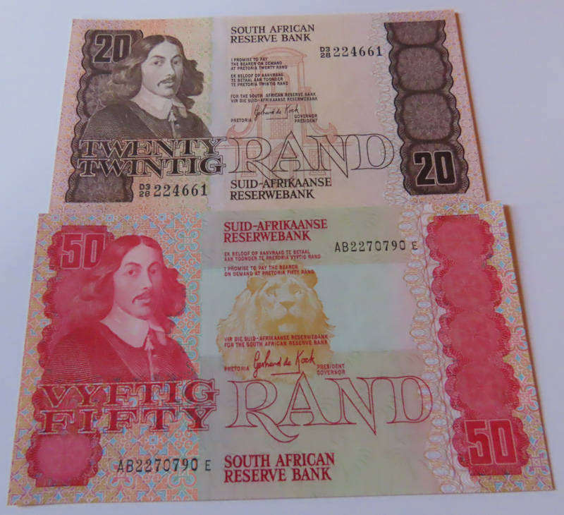 South Africa - G.P.C. De Kock - R2, R5, R10, R20, and R50 UNC