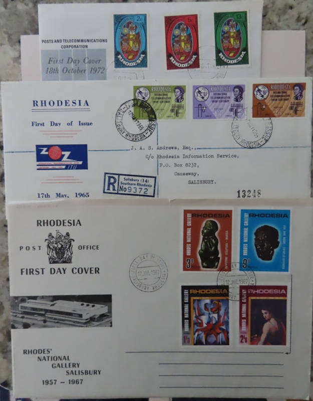 Rhodesia -3 Different FDC'S - 1965 ITU , 1967 Rhodes Gallery , 1972 Xmas