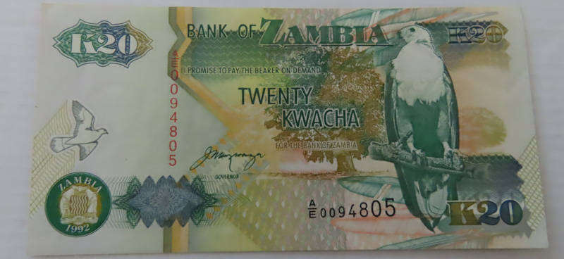 Bank of Zambia - R20 Kwacha 1992 UNC