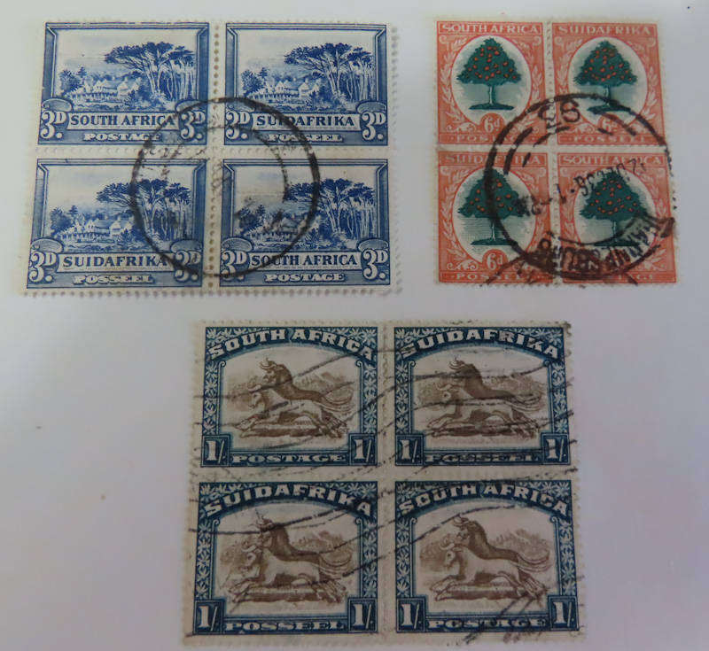 South Africa - Union of South Africa - 3d,6d and 1/- from Definitive Issue Blocks 4 Used