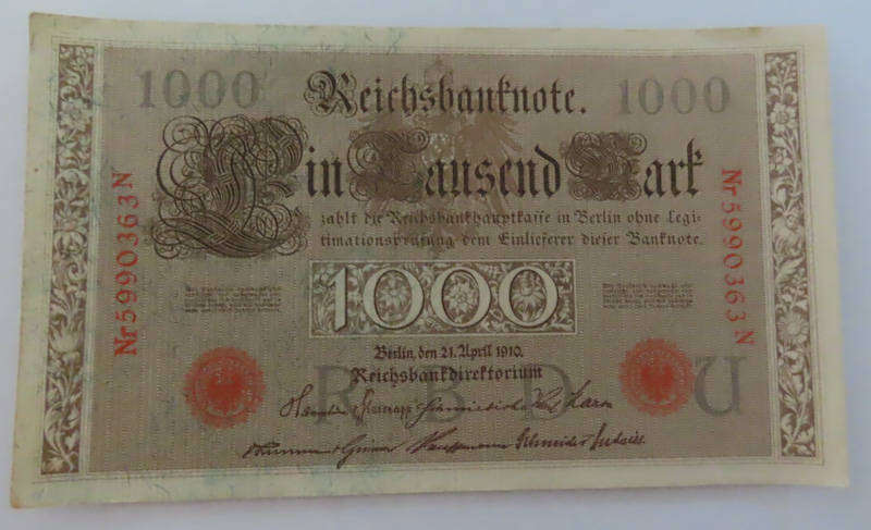 Germany - 1000 Mark 21 April 1910 - WM Wavy Lines -AUNC