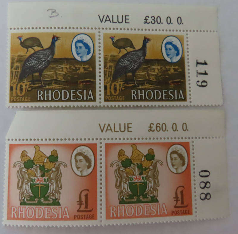 Rhodesia - Harrison Printing 10/- and £1 pairs MNH