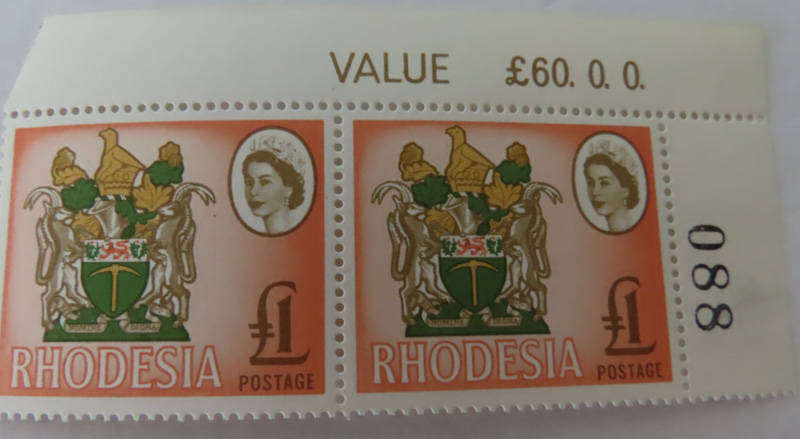 Rhodesia - Harrison Printing 10/- and £1 pairs MNH