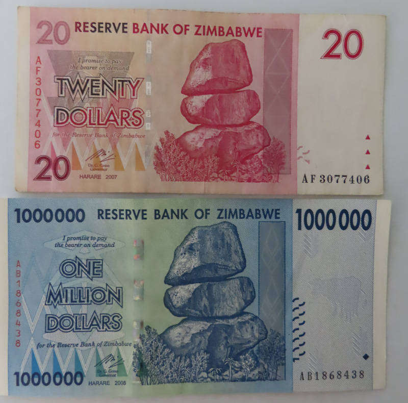 Zimbabwe - Reserve Bank of Zimbabwe - 2006-2008 $20 and $1000000 Notes - A/UNc