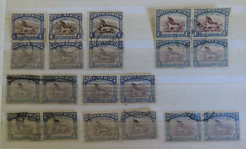 South Africa - Union of South Africa - 1/- 38 pairs and 1 block of 4 from Definitive Issues