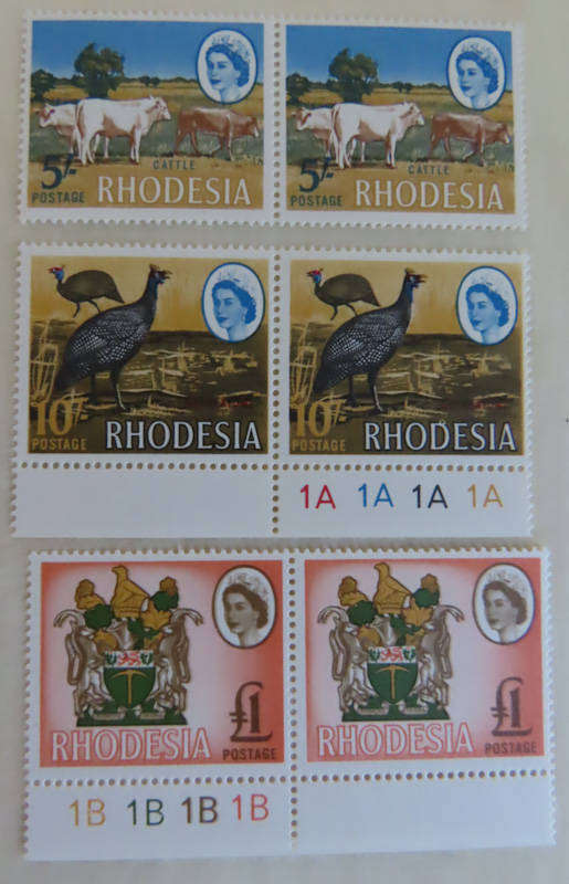 Rhodesia - Harrison Printing 5/-,10/- and £1 pairs MNH