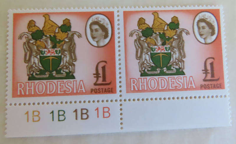 Rhodesia - Harrison Printing 5/-,10/- and £1 pairs MNH