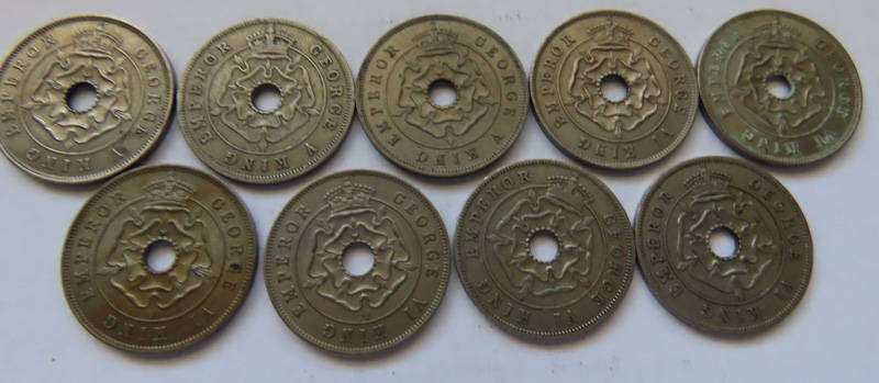 Rhodesia - Coins - Nine Early 1d - 1934 to 1942