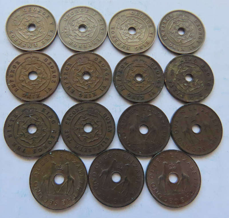 Rhodesia - Coins - Fifteen Early 1/2d - 1934 - 1964 Complete