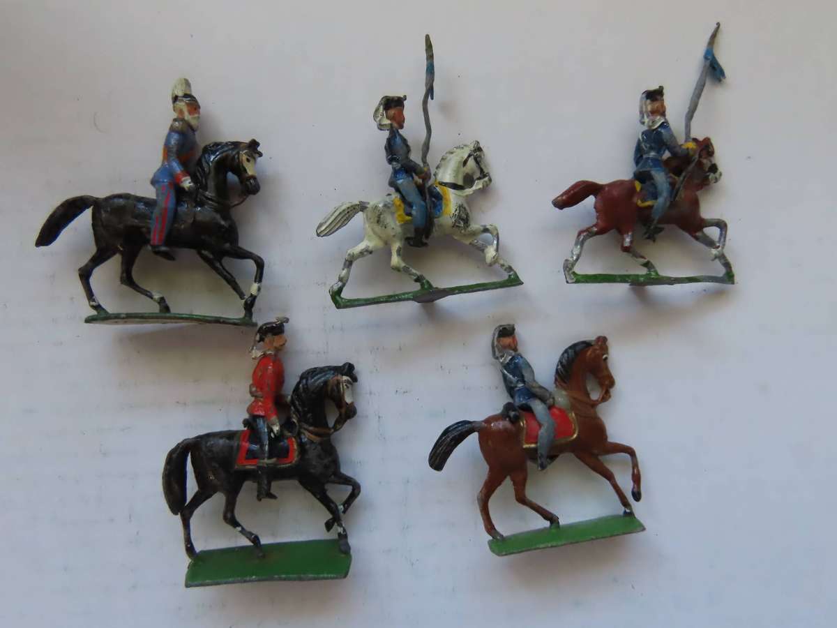 Vintage Lead Soldiers - 5 on Horseback - Detachable Heads - Need Attention