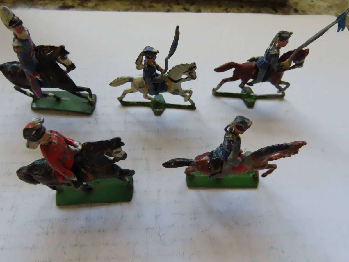 Vintage Lead Soldiers - 5 on Horseback - Detachable Heads - Need Attention