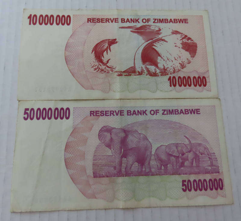 Zimbabwe - 10 and 50 Million Dollar Bearer Cheques EF