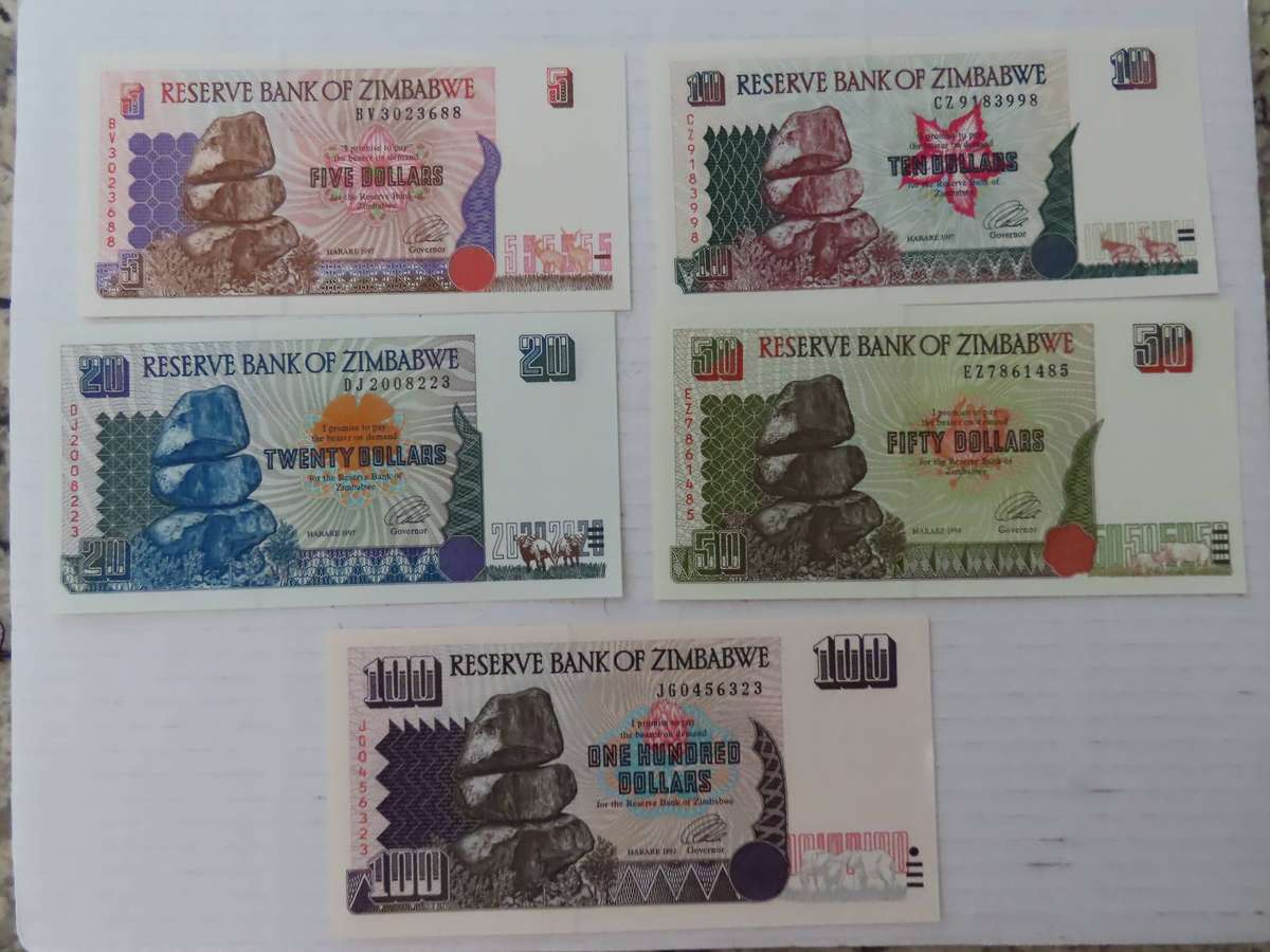 Zimbabwe - 1994-1997 -  5, 10, 20, 50 and 100 Dollars UNC