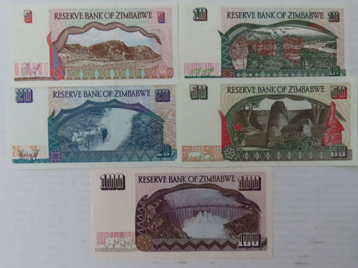 Zimbabwe - 1994-1997 -  5, 10, 20, 50 and 100 Dollars UNC