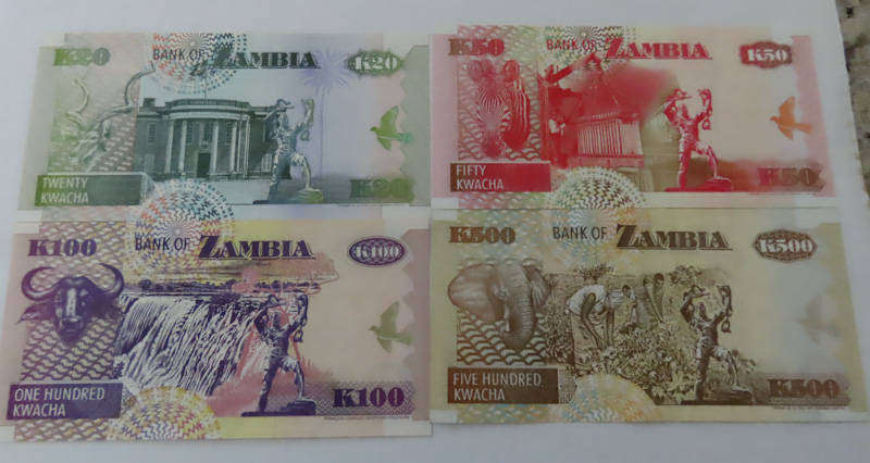 Zambia -1992- 2006 - 20, 50, 100,500 Kwacha Notes UNC