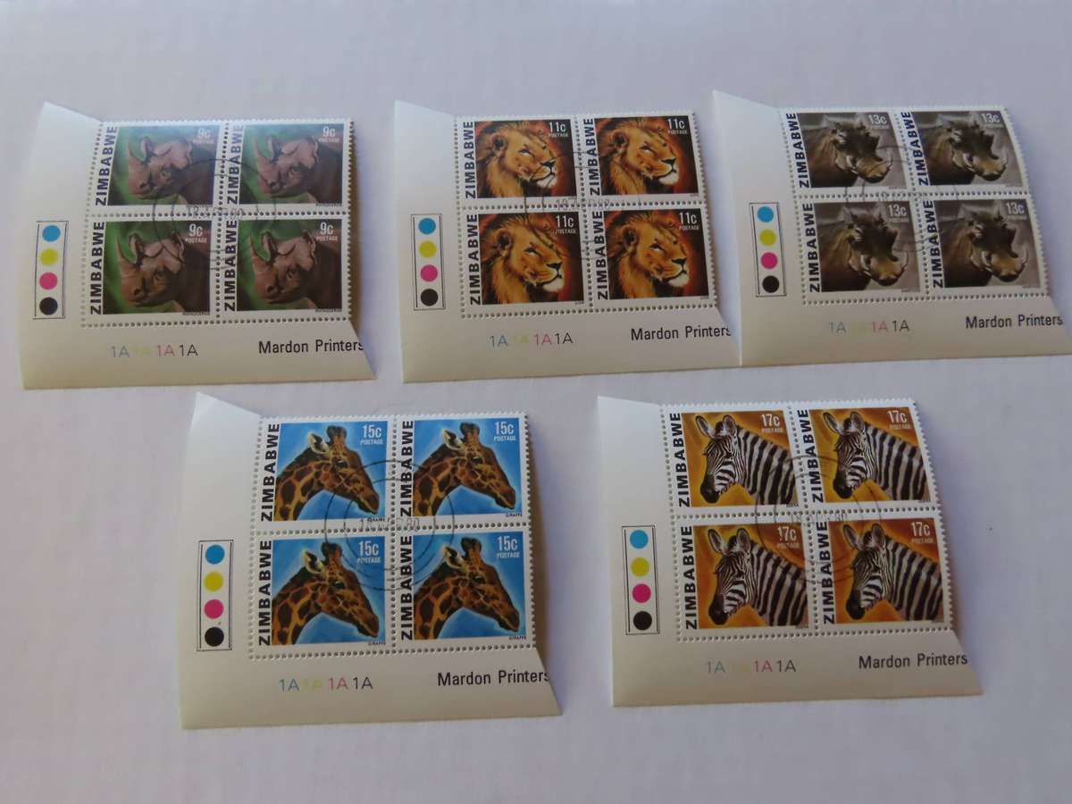 Zimbabwe -Definitive Set - All Animals Cylinder Blocks and Imprint Blocks Mint and Used