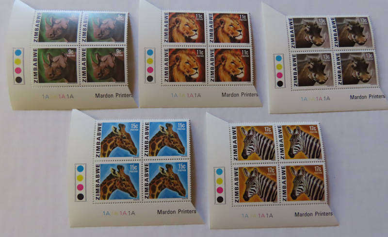 Zimbabwe -Definitive Set - All Animals Cylinder Blocks and Imprint Blocks Mint and Used