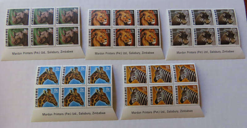 Zimbabwe -Definitive Set - All Animals Cylinder Blocks and Imprint Blocks Mint and Used