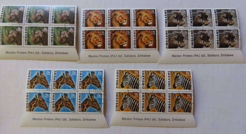 Zimbabwe -Definitive Set - All Animals Cylinder Blocks and Imprint Blocks Mint and Used