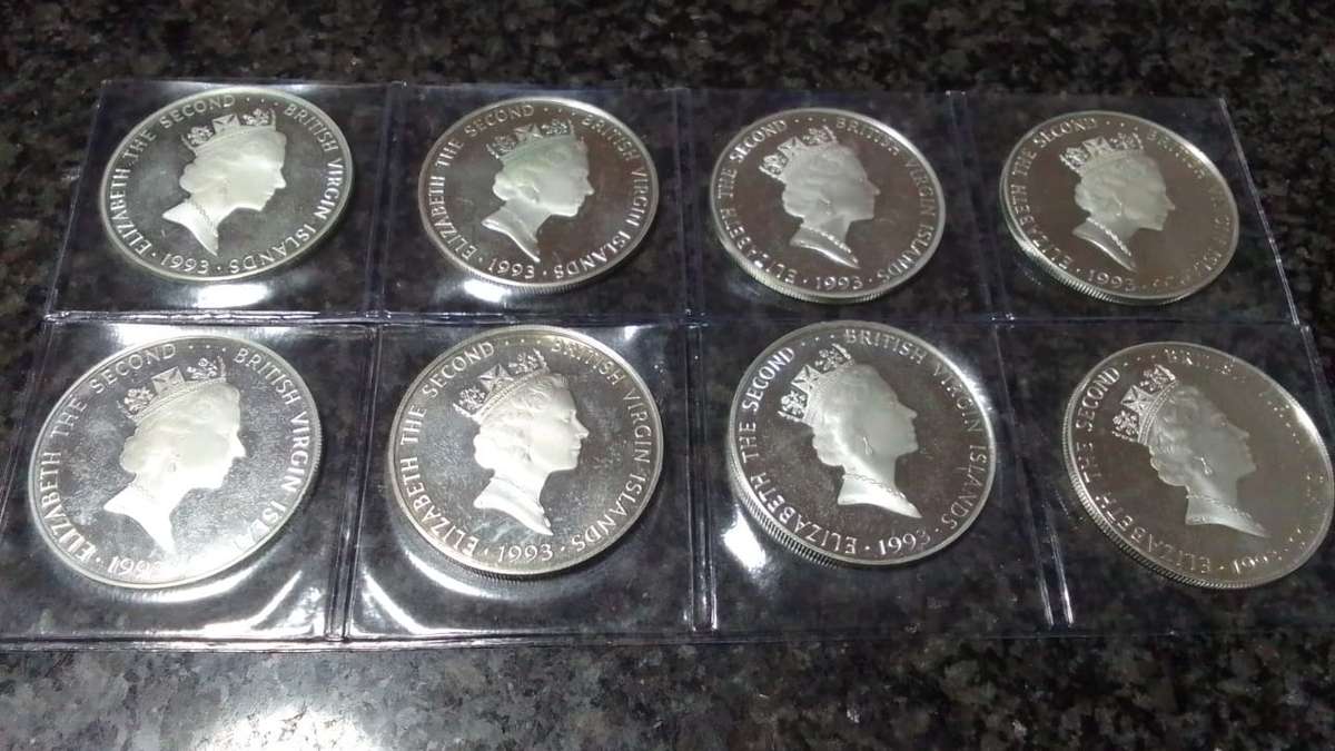SILVER 1993 British Virgin Islands 25 Dollar Coins - Endangered Wildlife (8 coins)