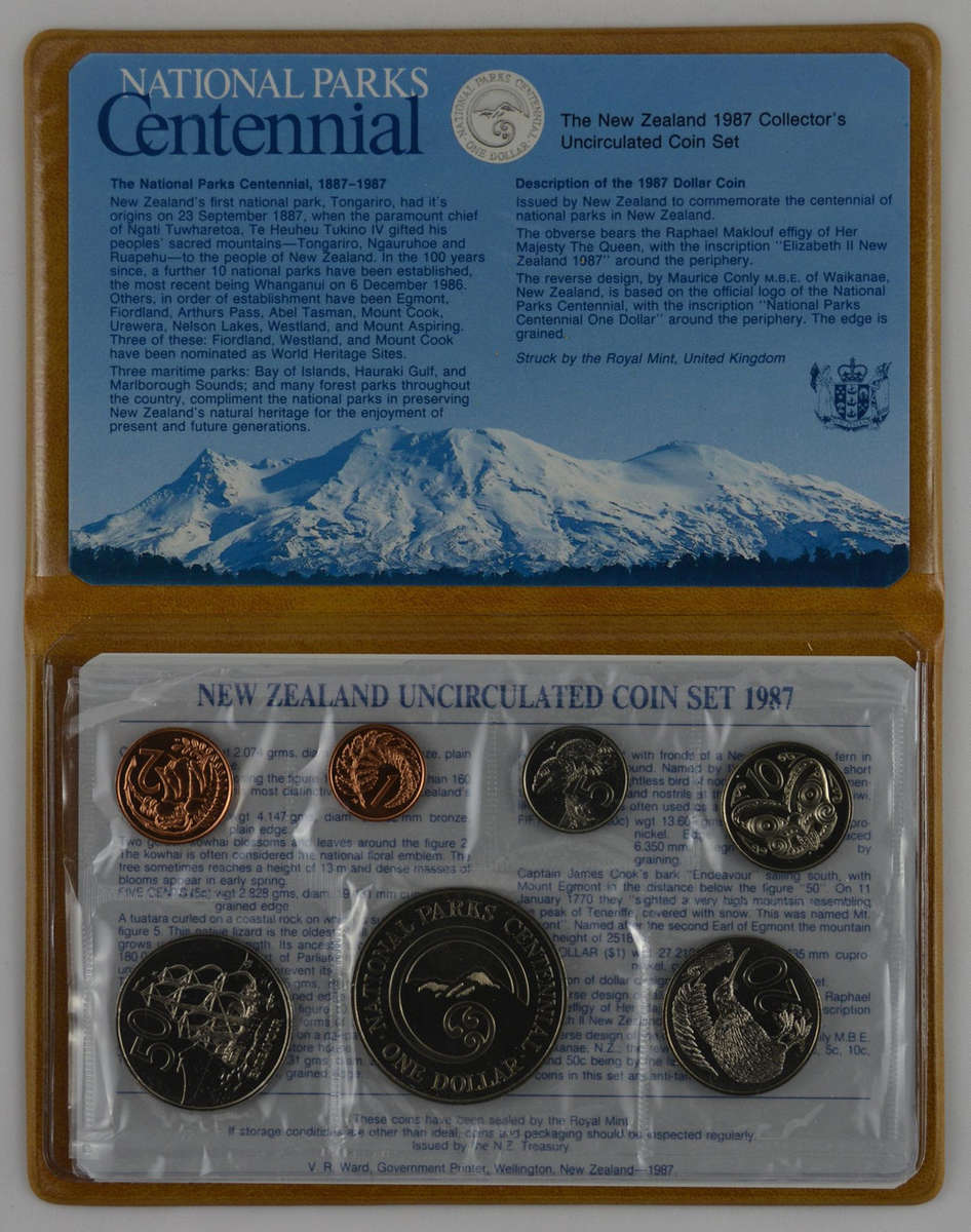 New Zealand Uncirculated Coin Set national Parks Centennial 1887-1987