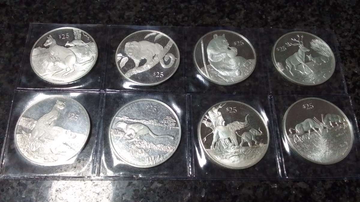 SILVER 1993 British Virgin Islands 25 Dollar Coins - Endangered Wildlife (8 coins)