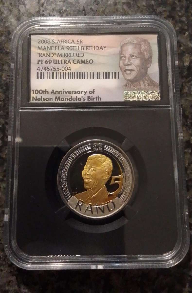 2008 Mandela 90th Birthday R5 Coin - Scares ULTRA CAMEO PF69 Grade