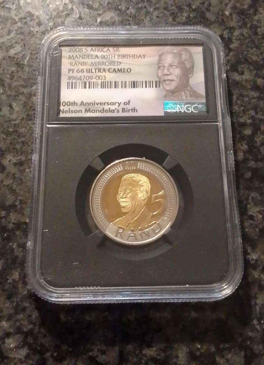 2008 Mandela 90th Birthday R5 Coin - Scares ULTRA CAMEO PF66 Grade