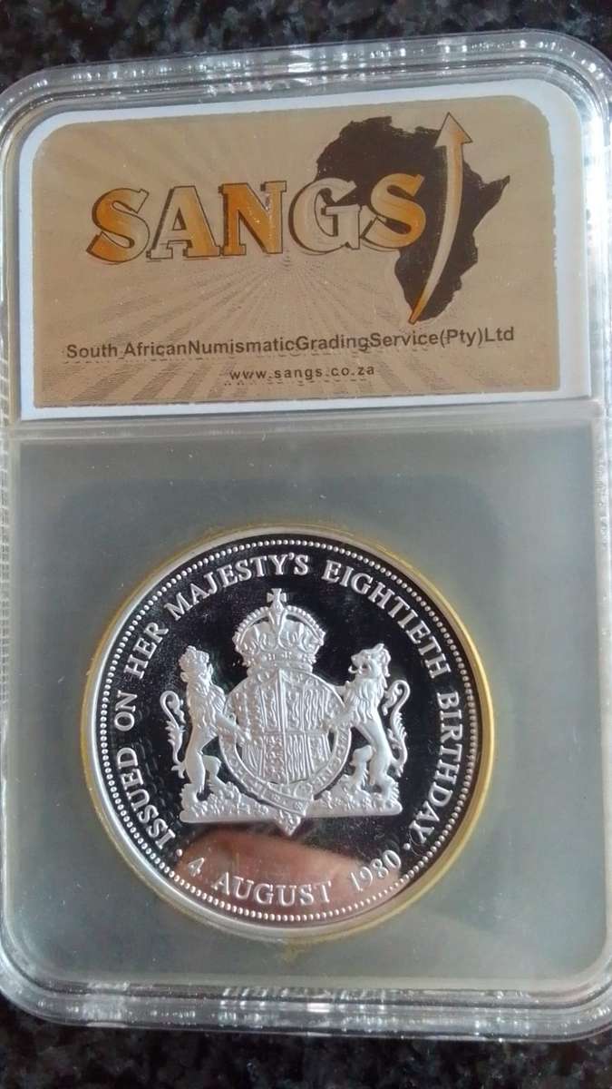 PF69 Graded - 1980 Britain Queen Elizabeth 80th birthday Silver medallion