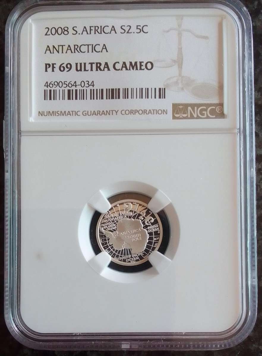 **A MUST-SEE COIN** - PF69 Ultra Cameo - 2008 South Africa 2½ Cent Antarctica Silver Coin.