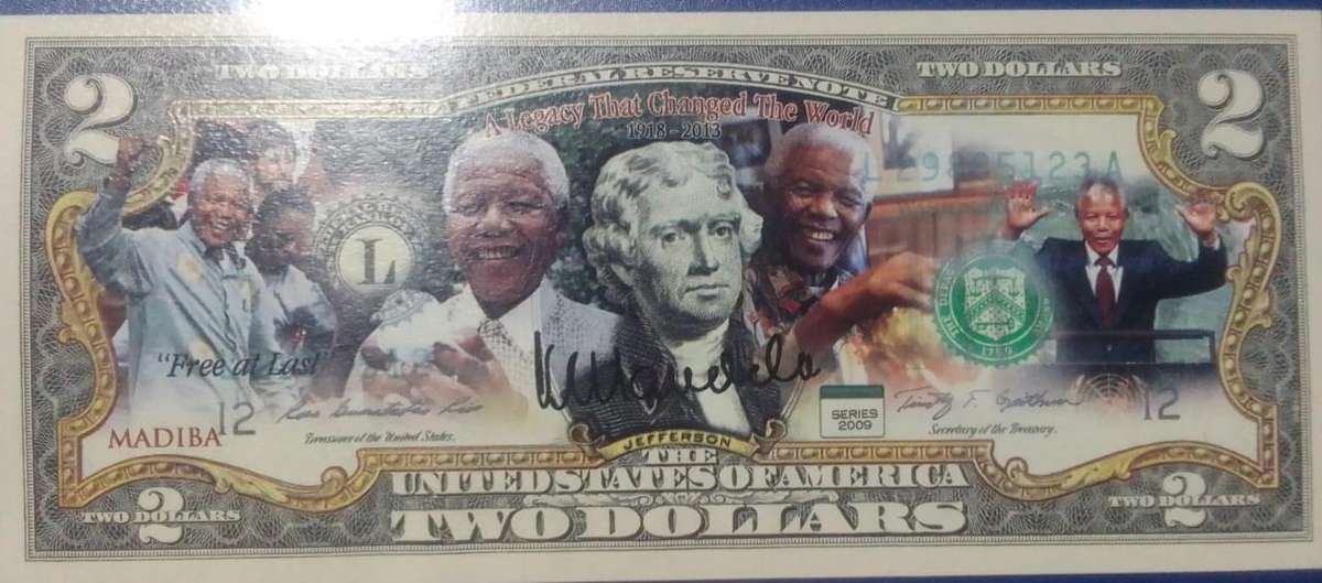 2009 USA 2 Dollar Mandela Coloured bill