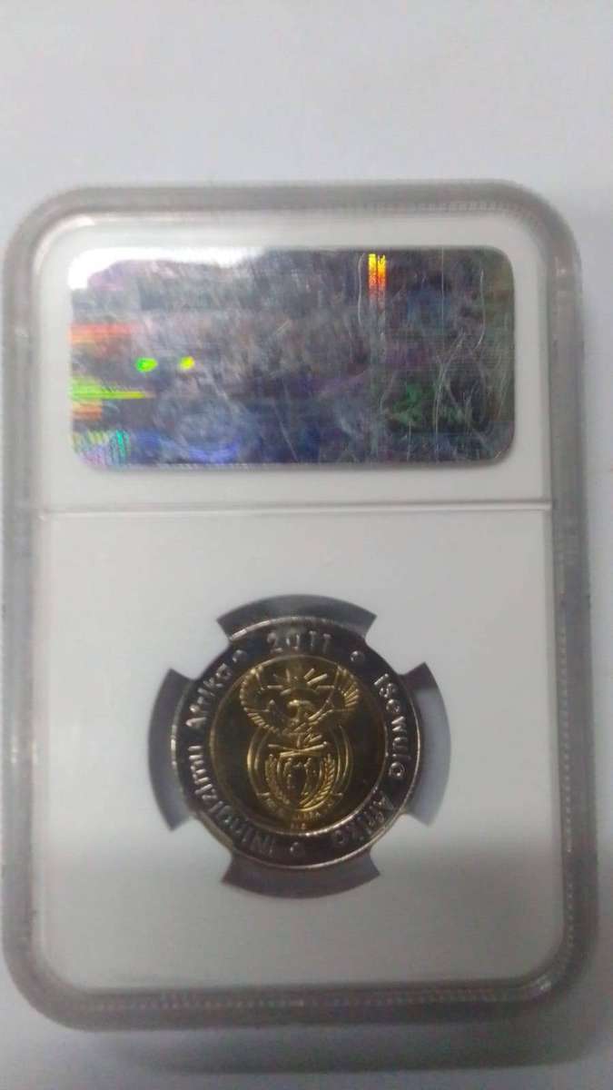 2011 South Africa 90th Anniversary of the Reserve Bank R5 Coin. Graded MS66