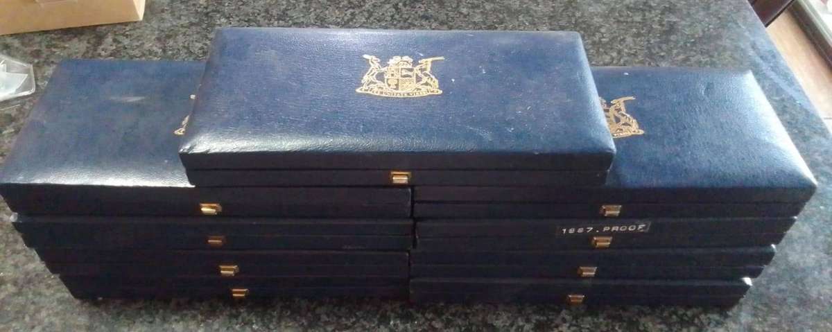 9x Long Blue empty coin boxes