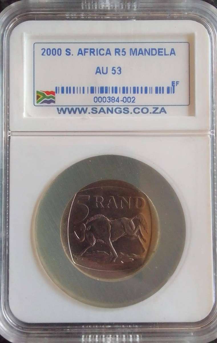 2000 South Africa Nelson Mandela R5 Coin Graded AU53