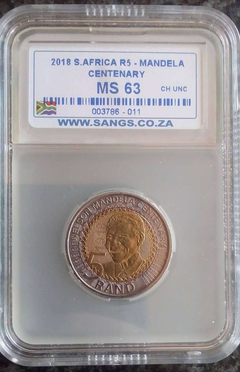 2018 South Africa Mandela Centenary R5 Coin - Graded MS63