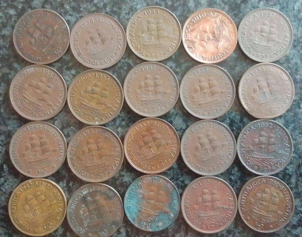 20x South Africa ½D Coins (½ Penny - George VI) 1941 - 1958
