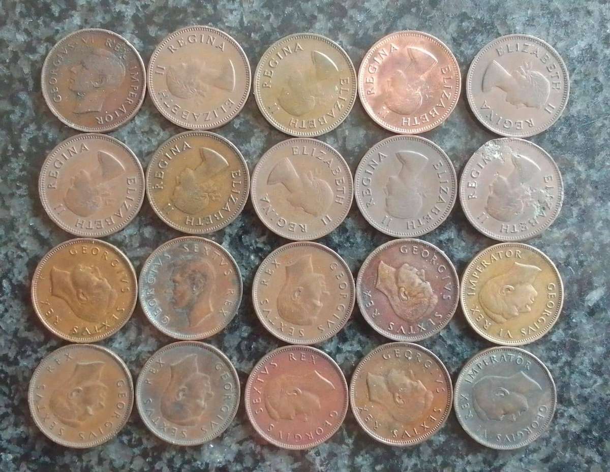 20x South Africa ½D Coins (½ Penny - George VI) 1941 - 1958