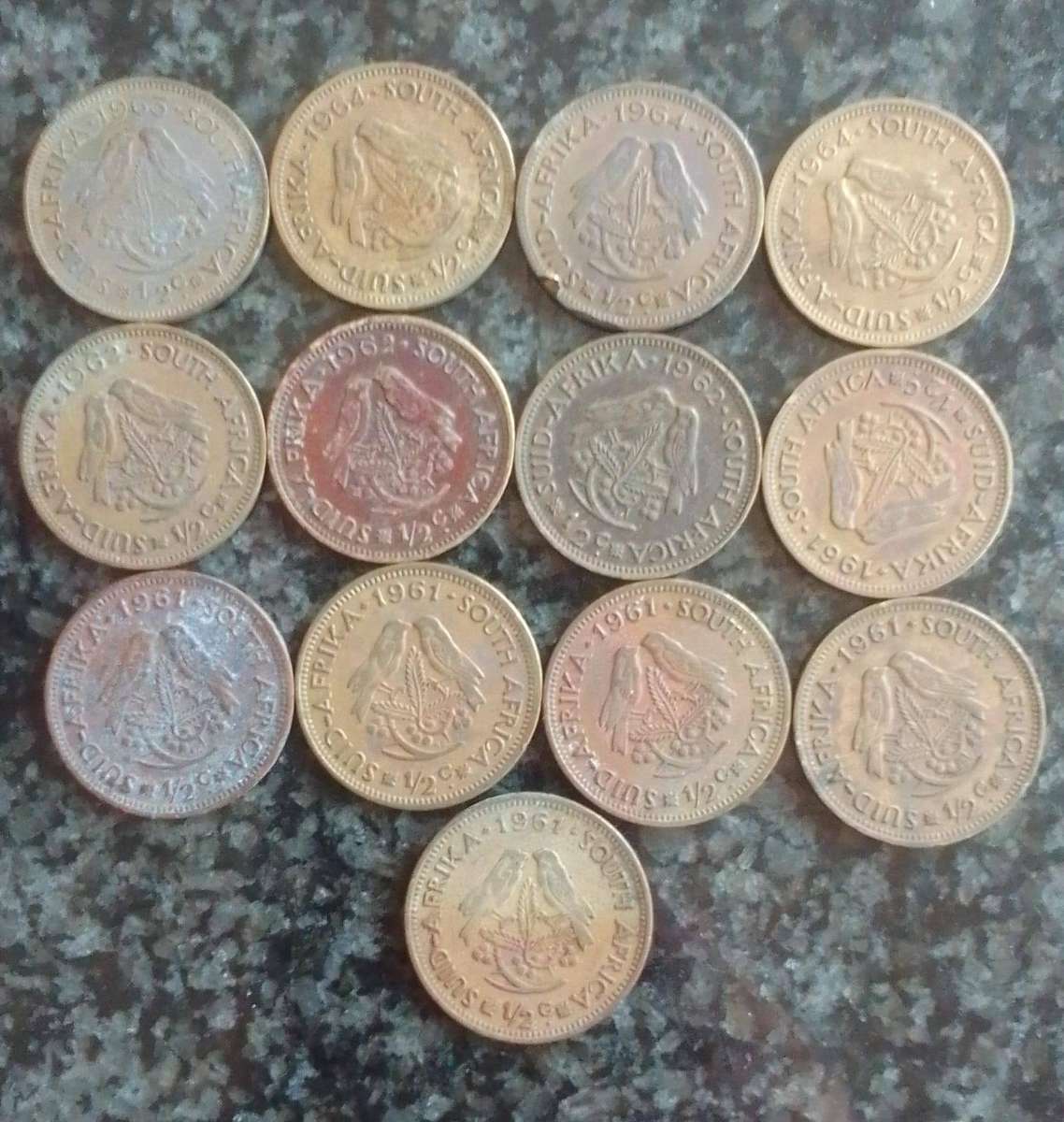 13x South Africa ½ cent Coins 1961 - 1964