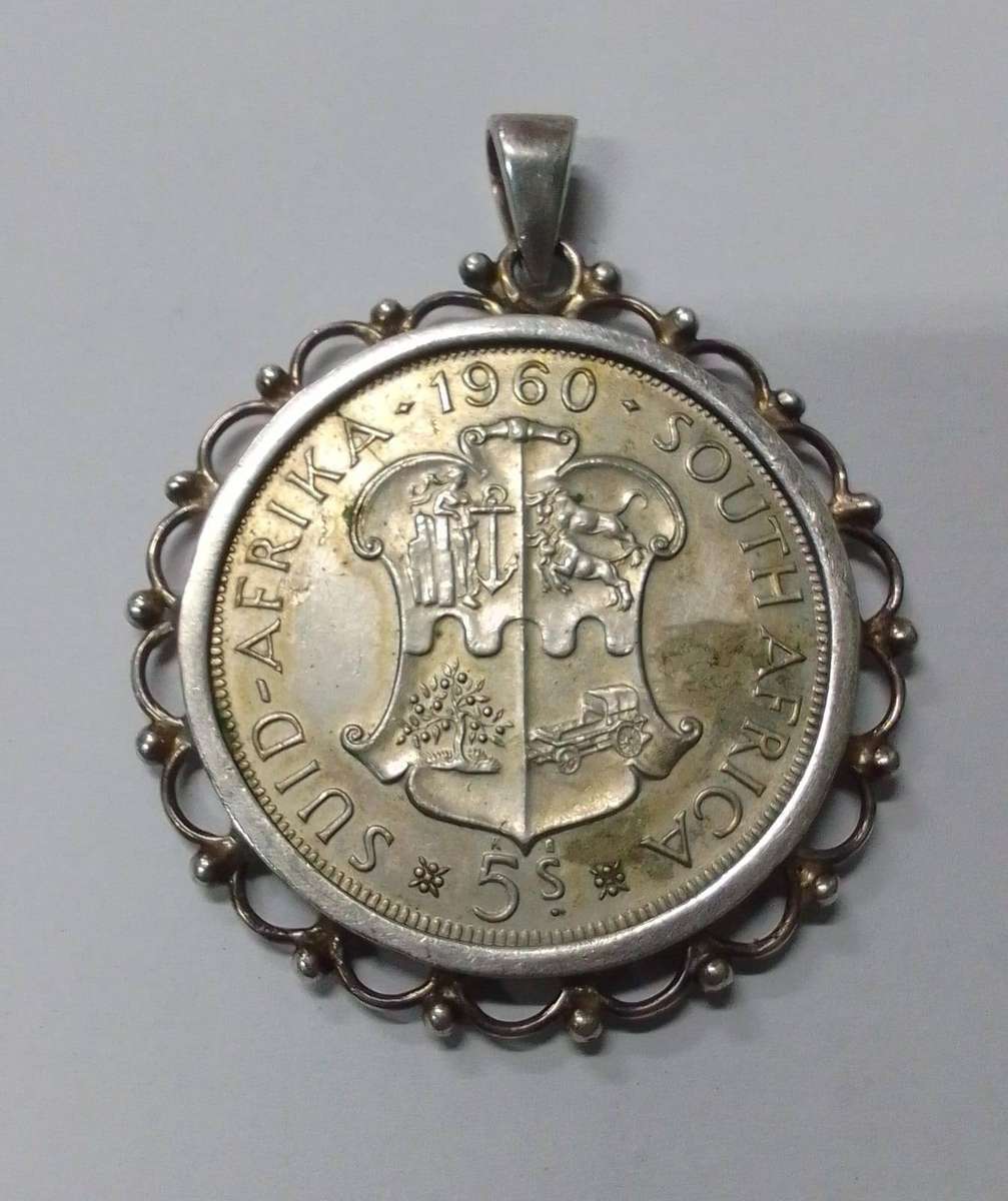 1960 South Africa 5 Shilling Silver Coin Pendant